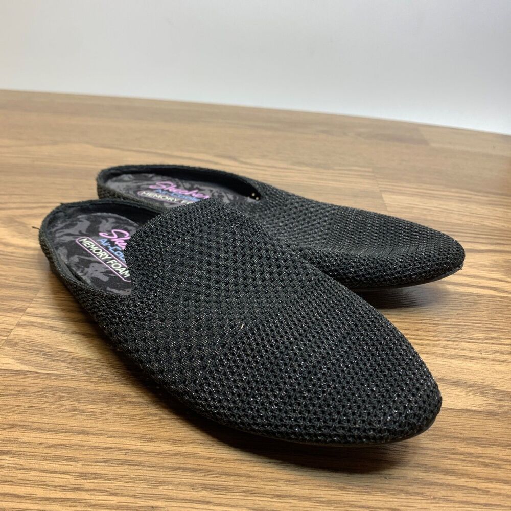 Skechers‎ Air-Cooled Memory Foam Slip On Black Knit Mules Womens 7.5 44874
